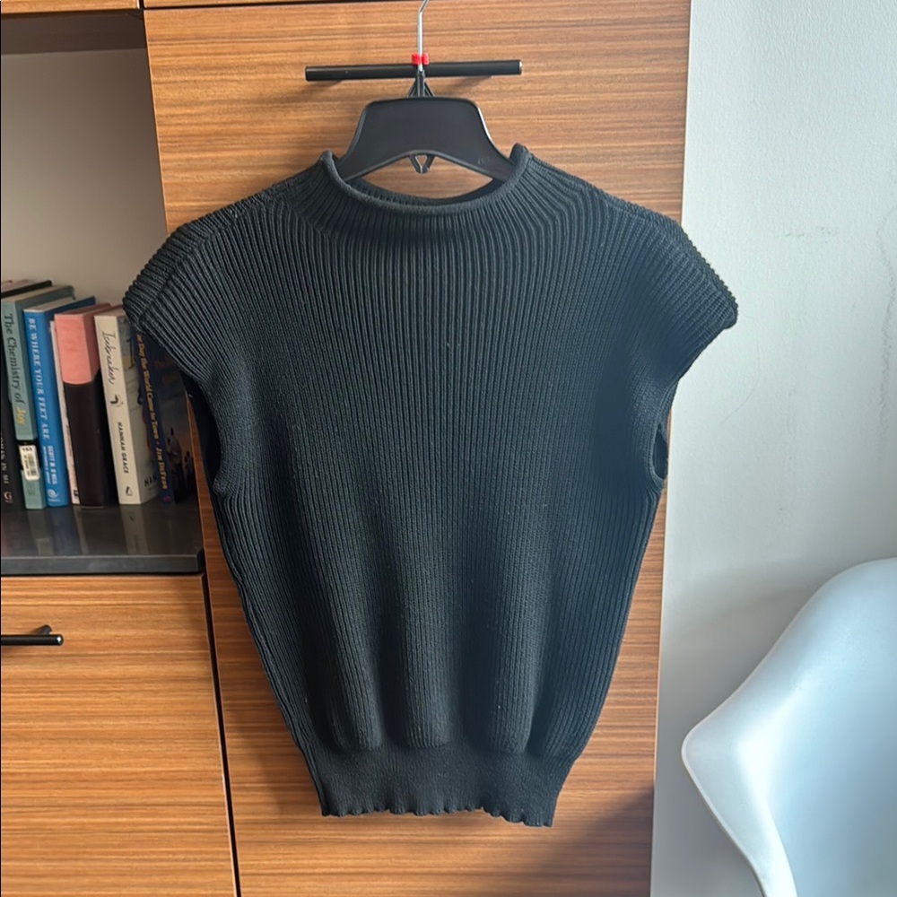 Black Sleeveless Ribbed Knit Top